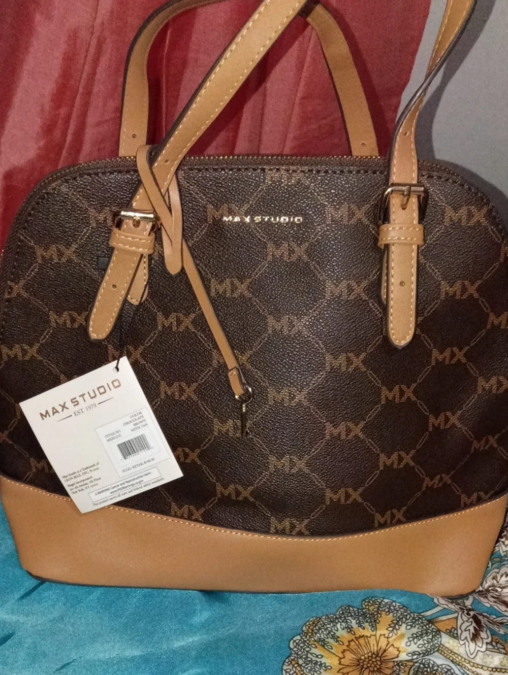 Max Studio Brown and Tan Logo Dome Satchel